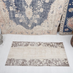 Vintage wollen Anatolisch tapijt: 2 x 4 Turks Oushak-minitapijt