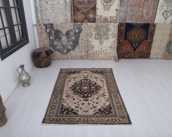 Bohemian Rug, Living Room Rug, Anatolian Rug, 4x6 Turkish Rug, 4x6 Vintage Rug, Oushak Rug,Natural Rug,Area Wool Rug,Turkish Vintage,33189