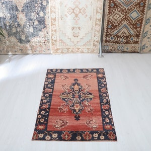 Vintage Wool Oushak Rug: 3x5 Colorful Turkish Rug