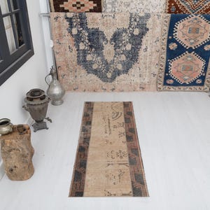 2x5 Vintage Turkish Oushak Rug: Small Wool Anatolian Rug