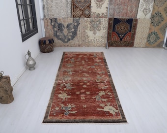 Vintage Turkish Oushak Runner Rug, 4x10 Wool Cotton Rug