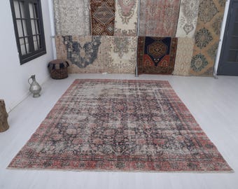 Handmade Wool Oushak Rug, Muted Colors Vintage Turkish Rug, 8x10