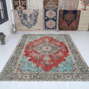 Tapis Oushak 7 x 9 : tapis anatolien en laine turque vintage
