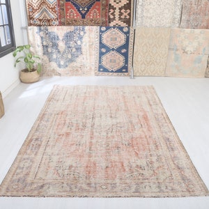 6x9 Vintage Turkish Oushak Rug: Handmade Wool Bohemian Rug