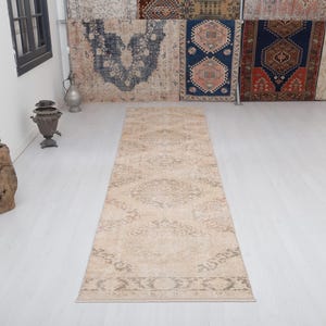 Vintage Turkish Oushak Runner Rug: Natural Wool & Cotton, 3x12 ft