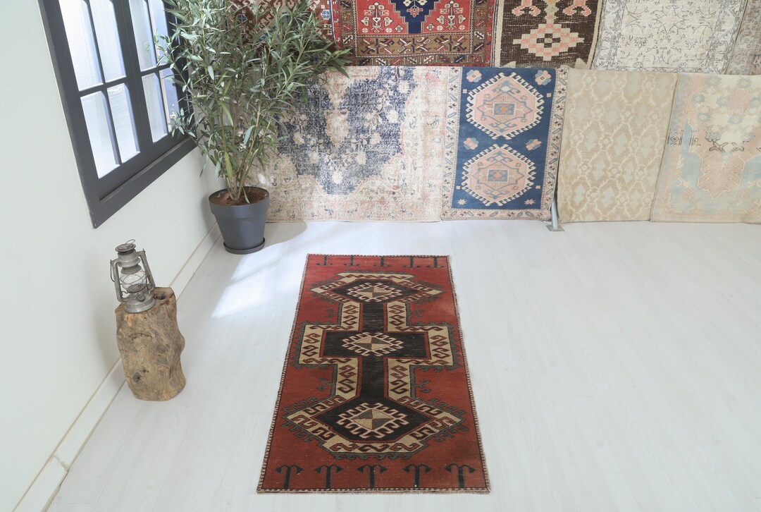 3x6 Rug, 3x6 Turkish Vintage Rug, Red Anatolian Rug, Small Size Rug ...