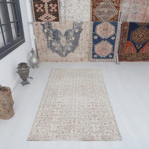 Handmade Wool Turkish Rug 4x7: Vintage Anatolian Oushak Rug