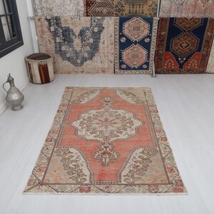 Handmade Wool Turkish Rug 4x7: Vintage Anatolian Oushak Rug