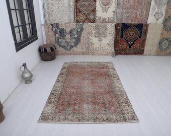 Natural Rug, Vintage Rug, 5x8 Rug, Antique Rug, Anatolian Rug,Boho Rug,Oushak Rug,Turkish Rug,Rug, Bohemian Rug,Wool Rug,Handmade Rug,33678