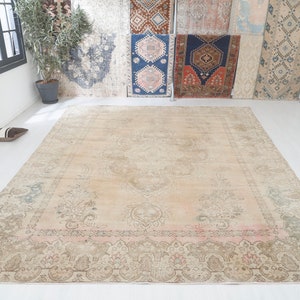 Tappeto turco Oushak vintage 9x12: tappeto anatolico fatto a mano in lana e cotone