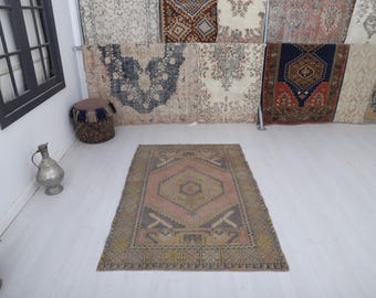 4x6 Rug, Bohemian Rug, Turkish Vintage Rug, Area Rug, Vintage Turkish Rug, Oushak Rug 4x6,Anatolian Rug,4x6 Natural Rug,Neutral Rug,34866