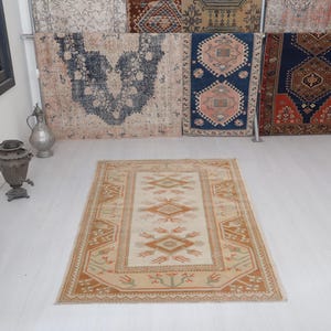 Turkey Oushak Rug, Colorful Rug, 4x6 Rug, Kids Rug,Muted Rug,Pastel Rug,Soft Vintage Rug,Turkish Rug,Vintage Rug,Oushak Rug,Natural Rug,4045