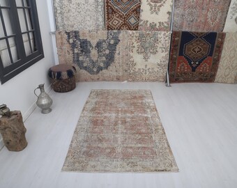 Bohemian Rug, Living Room Rug, Anatolian Rug, 4x6 Turkish Rug, 4x6 Vintage Rug, Oushak Rug,Natural Rug,Area Wool Rug,Turkish Vintage,35615