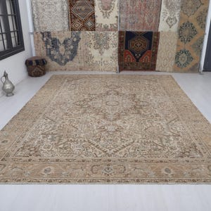 10x13 Vintage Turkish Oushak Rug: Wool & Cotton Anatolian Carpet