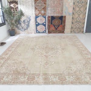10x13 Vintage Oushak Rug: Turkish Wool Anatolian Rug