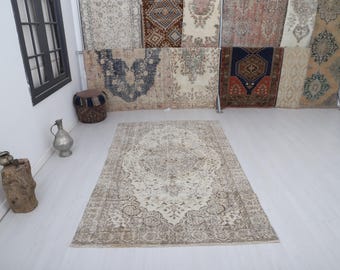 5x8 Anatolian Rug, Vintage Rug, Turkish Rug, Neutral Rug, Antique Rug,Wool Rug,Area Rug,Handmade Rug,Oushak Rug,Bohemian Rug,Boho Rug,34591