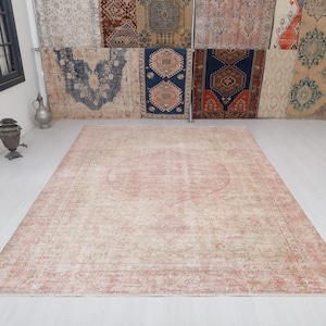 7x11 Wool Oushak Rug: Muted Colors Vintage Turkish Rug