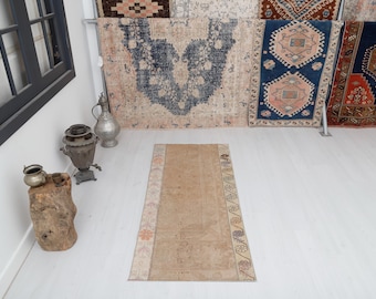 ヴィンテージトルコ製ウシャックランナーラグ：2x5ウールコットン廊下