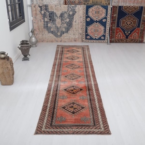 Vintage Turkish Wool Runner Rug - 3x12 Oushak Anatolian Hallway Rug