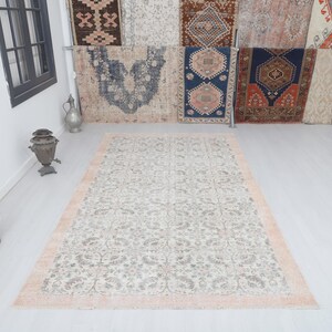 5x9 Vintage Turkish Oushak Rug: Handmade Wool Anatolian Rug