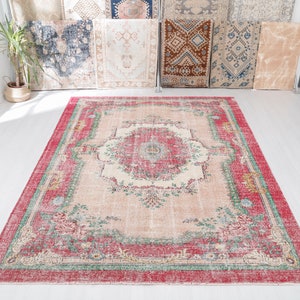 7x11 Natural Rug,Turkish Rug 7x11, Vintage Oversize Rug,Oushak Oversize Rug, Anatolian Rug, Handmade Rug,Wool Rug, Turkish Vintage Rug,2841