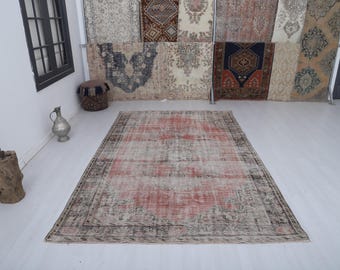 6x9 Oversize Rug, Turkish Rug 6x9, Oushak Rug, Neutral Rug, Anatolian Rug, Vintage Rug,Natural Rug,Antique Rug,Handmade Rug,Wool Rug,34149