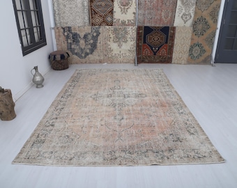 7x11 Vintage Oushak Rug, Large Anatolian Area Rug, Wool & Cotton