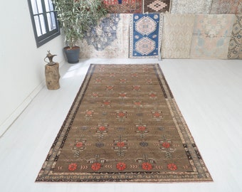 5x11 Vintage Turkish Oushak Rug: Handmade Wool Anatolian Rug