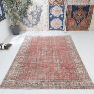 Vintage Oushak Wool Rug 6x8: Handwoven Turkish Pastel Rug