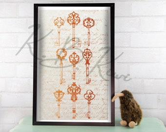 Nine Vintage Keys Art Print