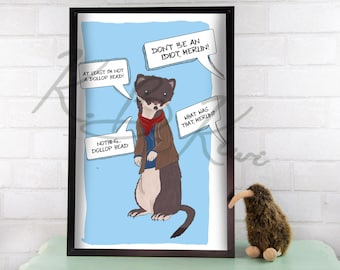 Startled Stoat and Dollophead Merlin Art Print