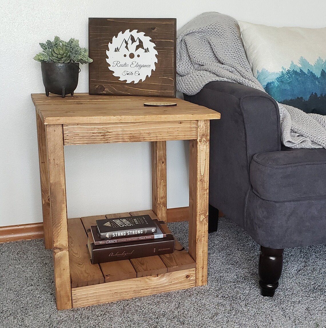 Rustic Farmhouse End Table with Storage Etsy