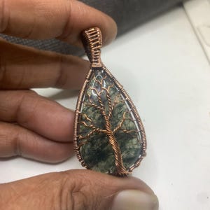 Moss Agate Tree of Life Pendant: Wire Wrapped Copper Talisman Necklace