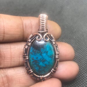 Copper Wire Wrapped Chrysocolla Pendant: Handmade Gemstone Necklace