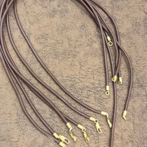 Handmade Brown Leather Necklace Cord: 4mm Thick with Brass Clasps