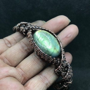 Handmade Copper Labradorite Bracelet: Wire Wrapped Cuff