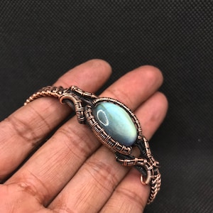 Handmade Labradorite Copper Cuff Bracelet: Adjustable Wire Wrapped Jewelry