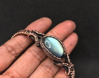 Handmade Labradorite Copper Cuff Bracelet: Adjustable Wire Wrapped Jewelry