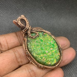 Rainbow Druzy Pendant: Copper Wire Wrapped Talisman