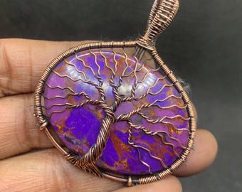 Handmade Copper Mohave Turquoise Pendant: Wire Wrapped Unisex Necklace