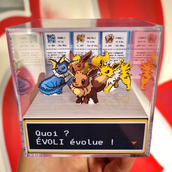 Pokemon Evoli et ses évolutions - Diorama Cube 3D - fait main