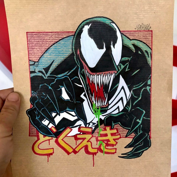 Venom - Dessin original A4 sur papier Kraft