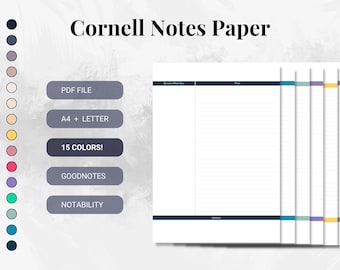Printable Cornell Notes Study Method Paper Template Digital Cornell Lecture Study Page 15 Color Templates A4 Letter