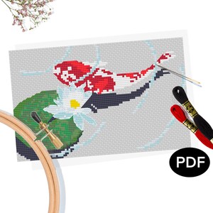 Cross Stitch Pattern PDF - Koi Fish Pond - Original Art - Printable - Instant Download - Pattern Keeper Compatible