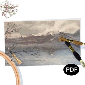 Cross Stitch Pattern PDF - Mountains and Cherry Blossoms - Original Art - Printable - Instant Download - Pattern Keeper Compatible