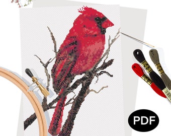 Red Cardinal Cross Stitch Pattern: Original Bird Art (PDF Pattern)