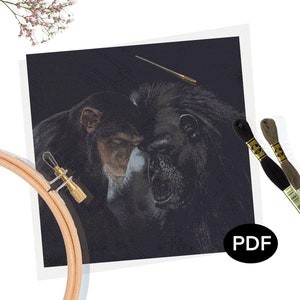 Cross Stitch Pattern PDF - Ape Family - Original Art - Printable - Instant Download - Pattern Keeper Compatible