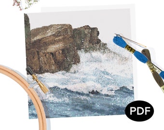 Cross Stitch Pattern PDF - Crashing Waves - Sea Cliffs - Original Art - Printable - Instant Download - Pattern Keeper Compatible