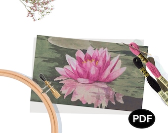 Water Lily Cross Stitch Pattern: Floral Art, Pattern Keeper Compatible (PDF)