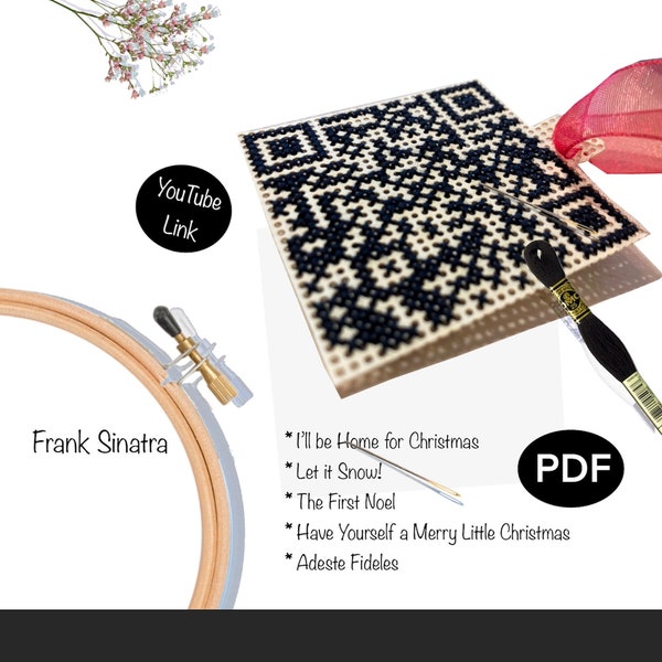 QR Codes of 5 Frank Sinatra Christmas Songs  - Cross Stitch Pattern PDF - Perfect Holiday decor or gift - Modern Tech - Instant Download